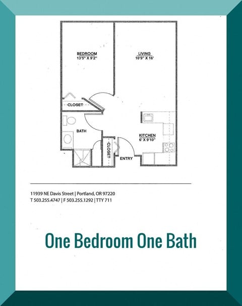 Floor plan for 1 bed, 1 bath, 507 sqft